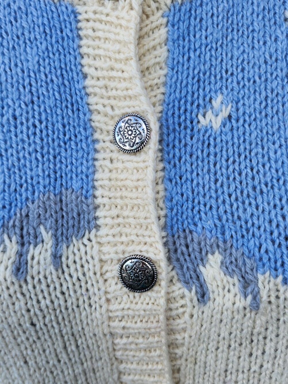 Vintage 90s Y2K Eddie Bauer Wool Cardigan Chunky Knit Cabin Fair Isle Sweater L - Picture 10 of 16